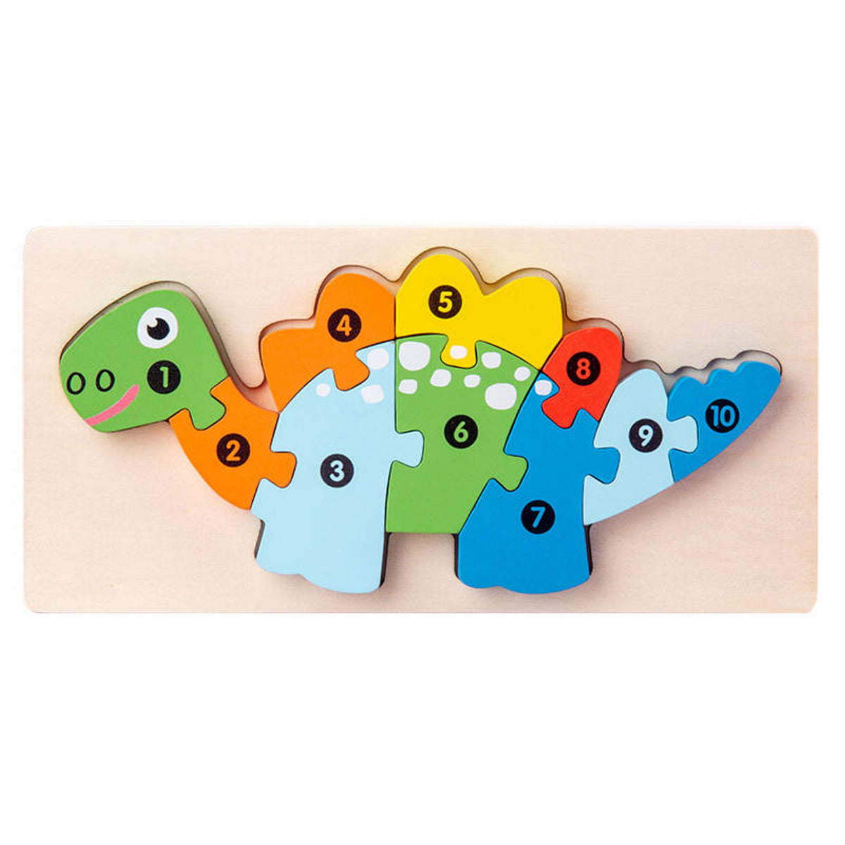 Wooden puzzle cow and dinosaur with prongs 2 er set