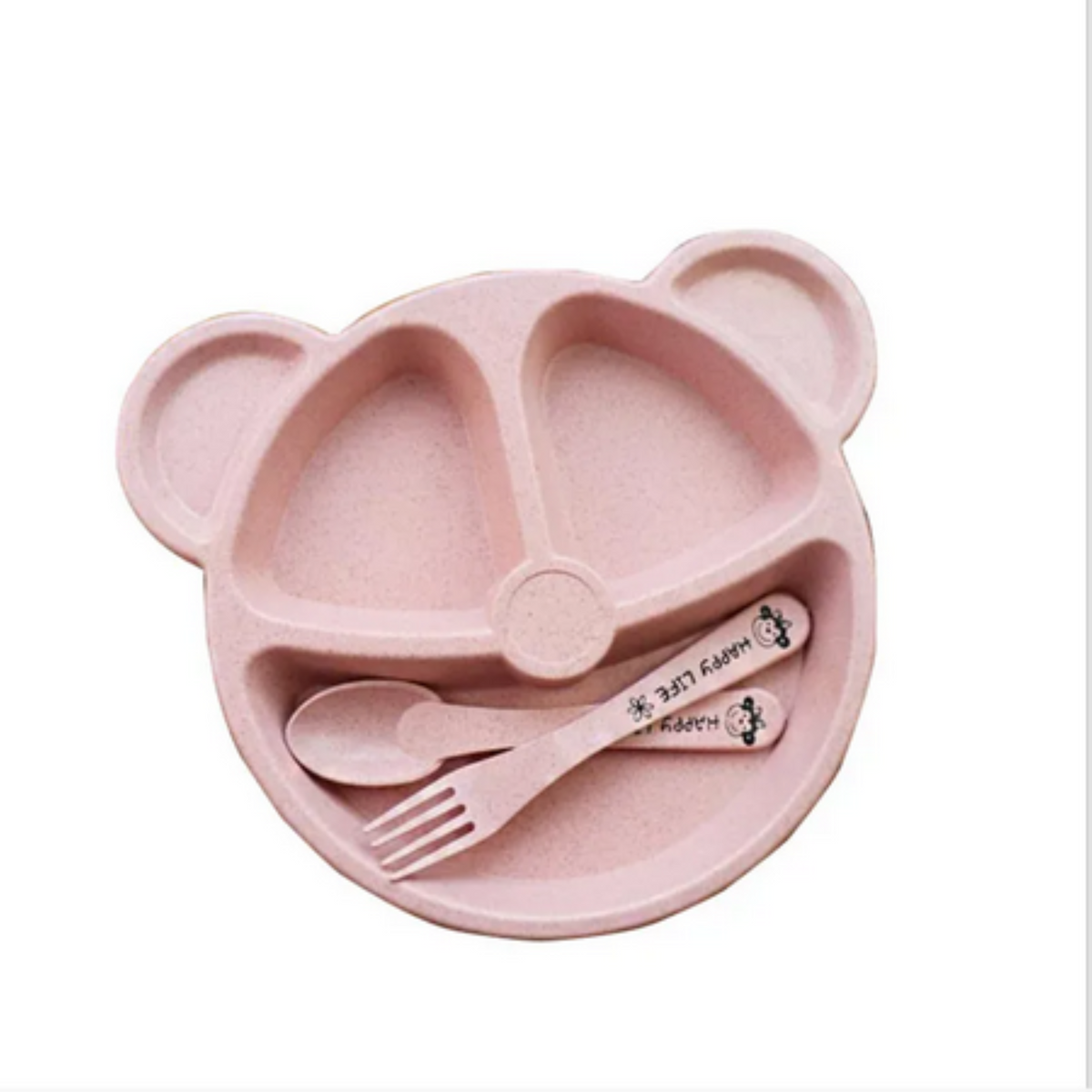 Children plate pink with cutlery in 3 colors