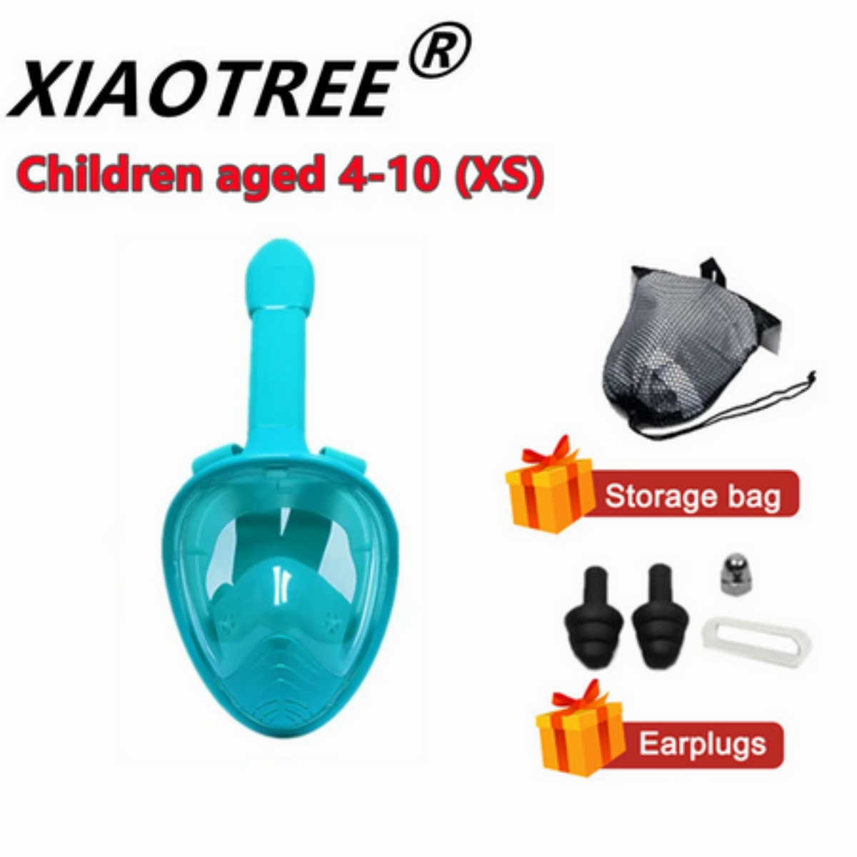 Masque complet XS turquoise pour la plongée sous-marine pour les enfants de 4 à 10 ans