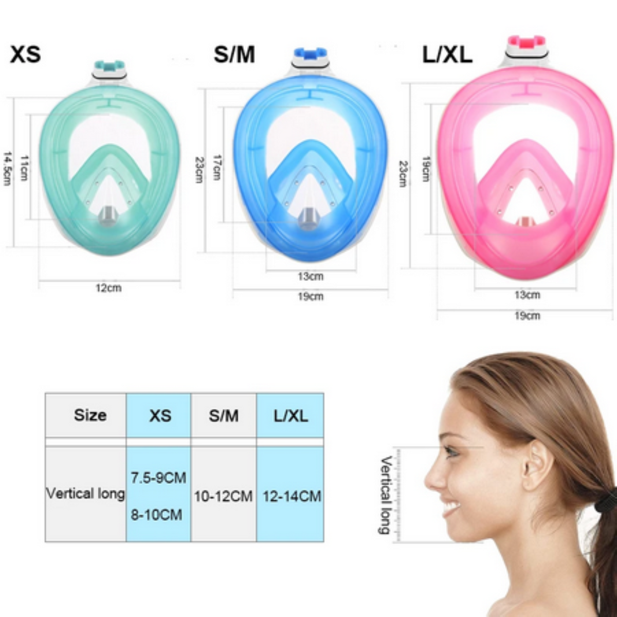 Masque complet XS turquoise pour la plongée sous-marine pour les enfants de 4 à 10 ans
