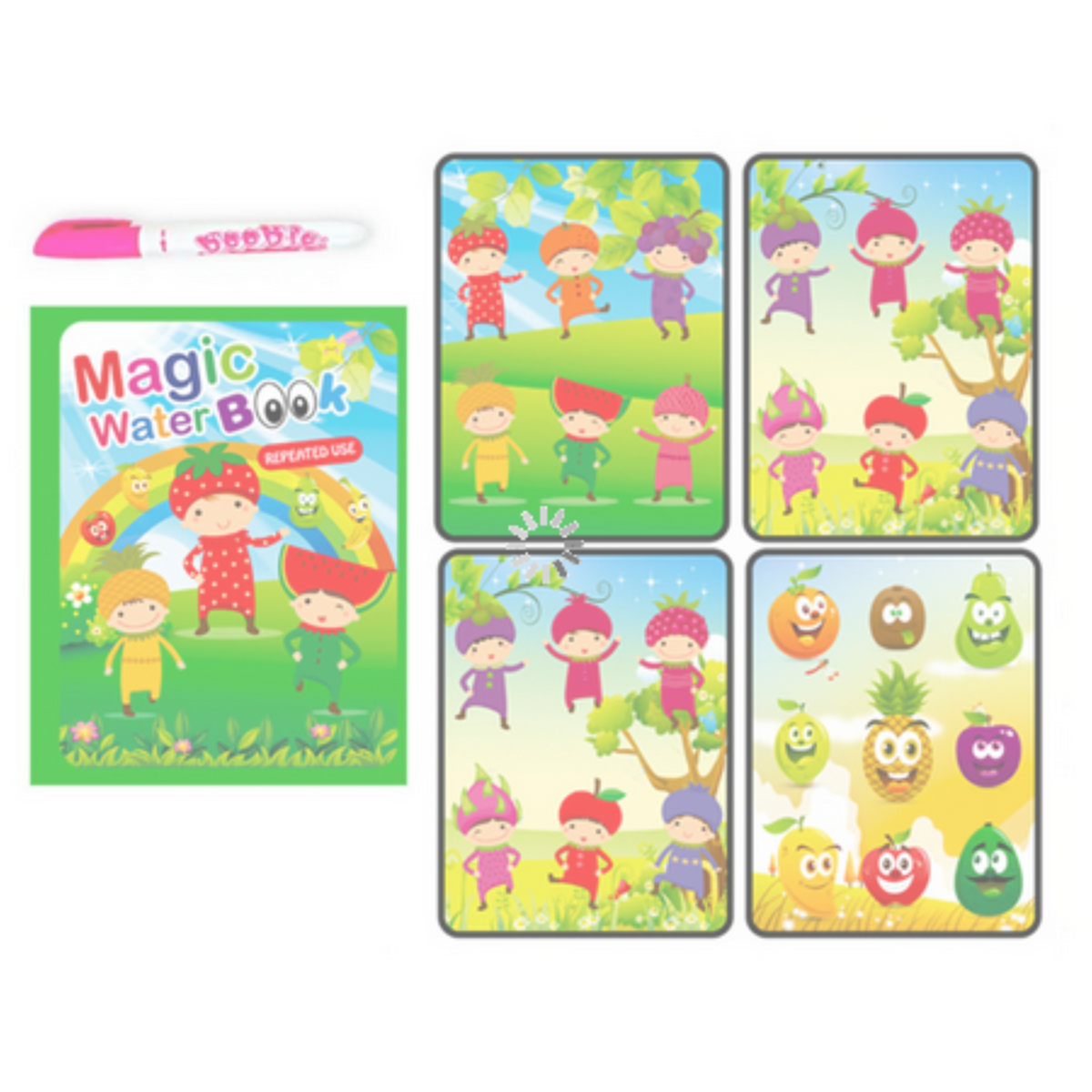 Carnet d&#39;aquarelles Magic, set de 2 dinosaures et fruits légumes
