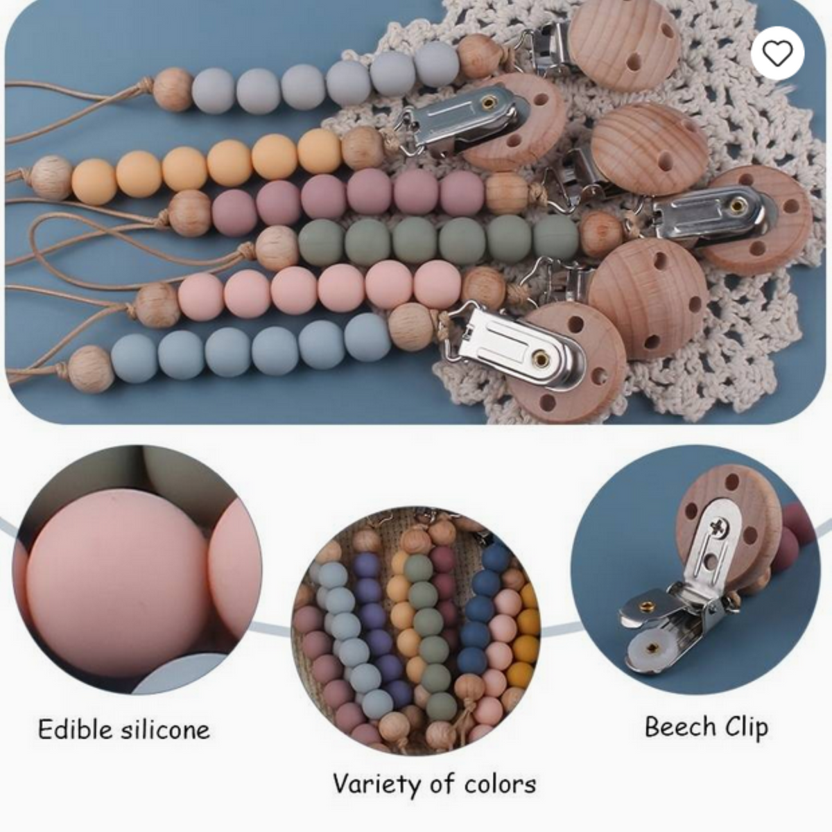 Chaînette pour sucette / Chaîne pour tétine Rose / Jaune Lot de 2