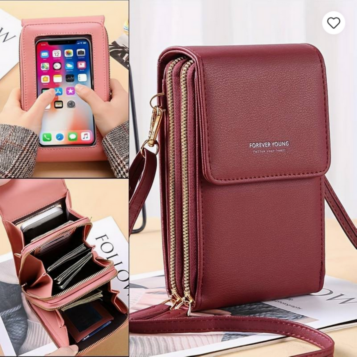 Étui pour téléphone portable avec de nombreuses poches et écran tactile en 8 couleurs