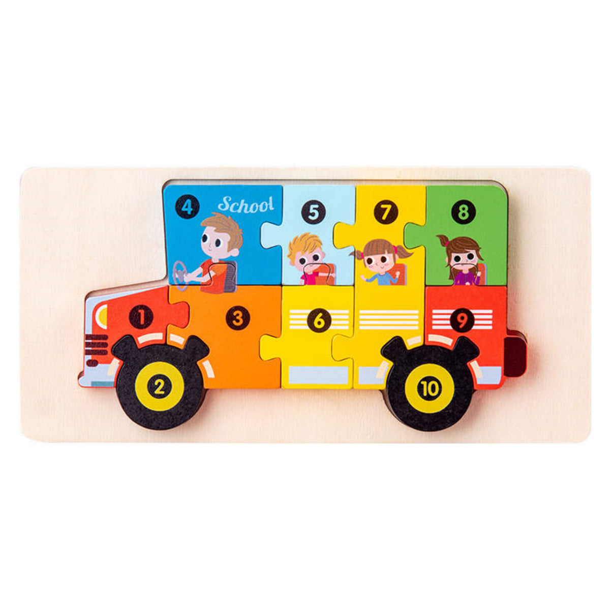Puzzle en bois Dino et bus (set de 2)